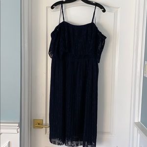 Navy blue lace off the shoulder dress
